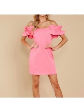 DO+BE Dark Pink Off Shoulder Ruffle Sleeve Mini Dress Size L Barbiecore